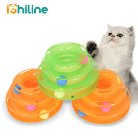 Three Levels pet cat toy Tower Tracks Disc cat Intelligence Amusement triple pay disc cat toys ball Training Amusement plate