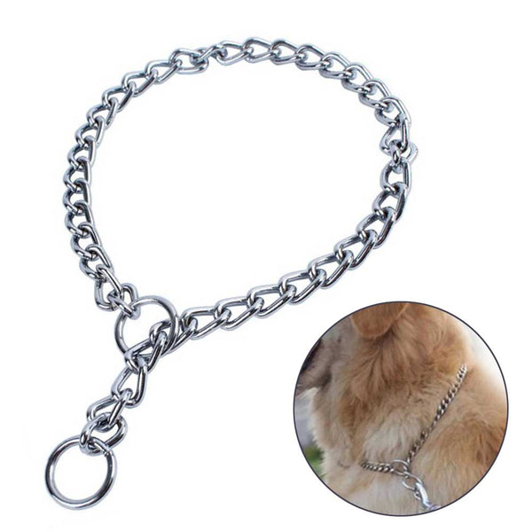 Metal Stainless Steel Dog Collar Chain Double Row Chrome Plated Choke Training Show Collar Adjustable Safety Control