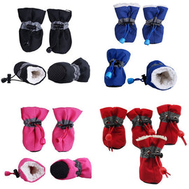 HOT 4pcs Winter Pet Dog Waterproof Shoes Anti-slip Rain Snow Boots Footwear Thick Warm For Small Cats Dogs  Socks Booties Top