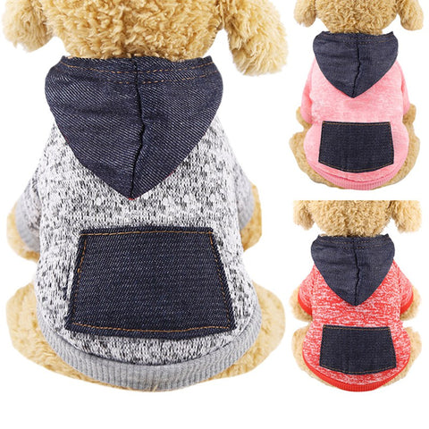 Pet Dog Clothes For Small Dogs Winter Warm Coat Patch-Work Sweater Fleece Hoodie With Denim Pocket Chihuahua Clothing