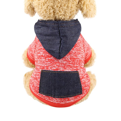 Pet Dog Clothes For Small Dogs Winter Warm Coat Patch-Work Sweater Fleece Hoodie With Denim Pocket Chihuahua Clothing