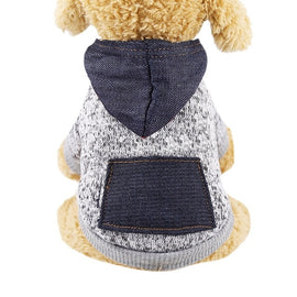 Pet Dog Clothes For Small Dogs Winter Warm Coat Patch-Work Sweater Fleece Hoodie With Denim Pocket Chihuahua Clothing