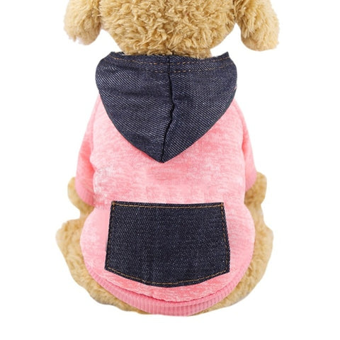 Pet Dog Clothes For Small Dogs Winter Warm Coat Patch-Work Sweater Fleece Hoodie With Denim Pocket Chihuahua Clothing