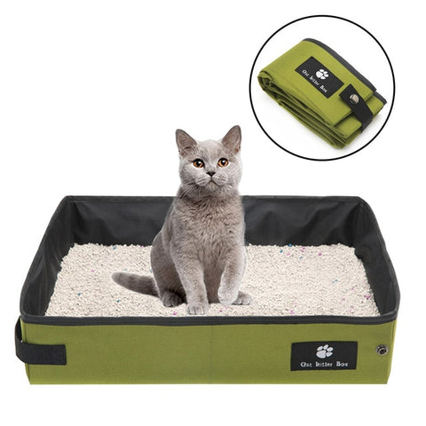 Collapsible Litter Box Foldable Portable Splash-Proof Pet Cat Litter Pan Oxford Cloth Cat Litter Box For Traveling Car Outdoor