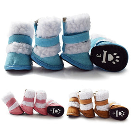 4pcs Cashmere Pet Shoes Small Dogs Shoes Winter Warm Snow Boots For Teddy Poodle Paw Protectors Shoes