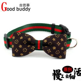 Pet collar dog traction classic removable old flower bow cat neck belt fabric dog neck chain nylon traction rope