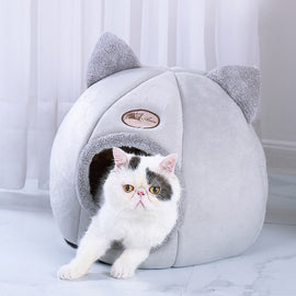 Foldable Cat Bed Self Warming for Indoor Cats Dog House with Removable Mattress Puppy Cage Lounger Grey ropa para perro Drop