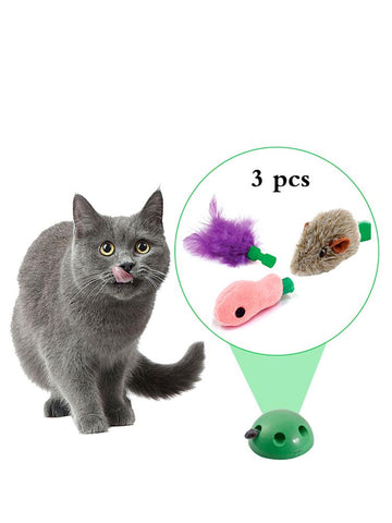 3Pcs Cat Toy Pop Play Pet Toy Ball POP N PLAY Cat Scratching Device With 3 Replaceable Accessories Mouse Fish Feather