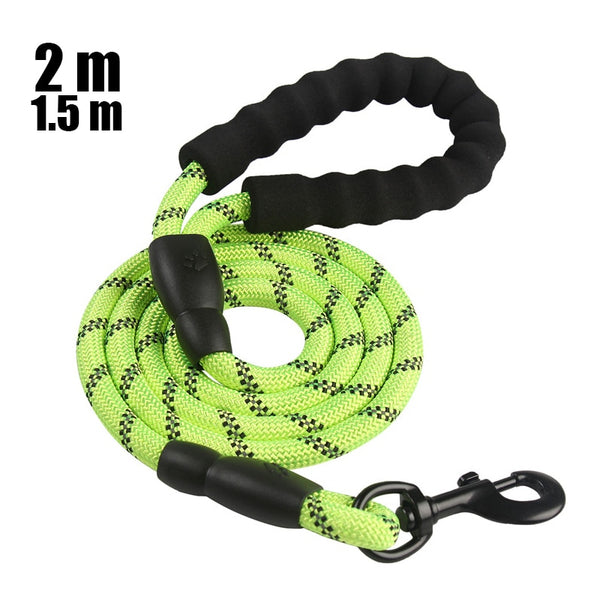 Large Dog Rope 2m 1.5m Big Dog Reflective Leashes Walking Strong Dog Collar Traction Harness Round Nylon Medium Dog Lead Belt