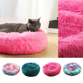 Soft Cat Bed Long Plush Super Soft Pet Bed Kennel Dog Round Cat Winter Warm Sleeping Bag Puppy Cushion Mat Portable Cat Supplies