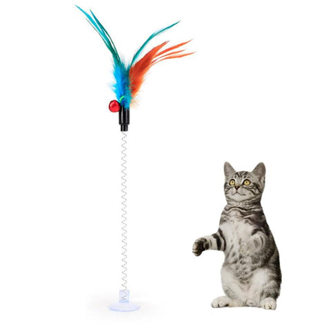 1Pc Funny Interactive Suction Spring Cat Toy Cat Feather Wand Cat Teaser Pet Interactive Supplies Cat Favor Random Color