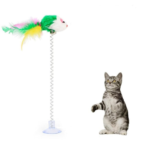 1Pc Funny Interactive Suction Spring Cat Toy Cat Feather Wand Cat Teaser Pet Interactive Supplies Cat Favor Random Color