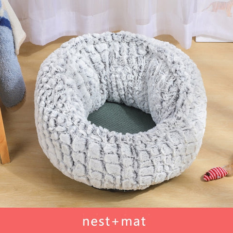 Adjustable Soft Long Plush Cat Bed Cat Bed Round  Round Pet Dog Bed For Small Dogs Cats Nest Winter Warm Sleeping Bed Puppy Mat