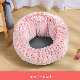 Adjustable Soft Long Plush Cat Bed Cat Bed Round  Round Pet Dog Bed For Small Dogs Cats Nest Winter Warm Sleeping Bed Puppy Mat