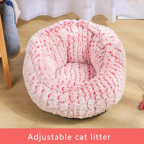 Adjustable Soft Long Plush Cat Bed Cat Bed Round  Round Pet Dog Bed For Small Dogs Cats Nest Winter Warm Sleeping Bed Puppy Mat