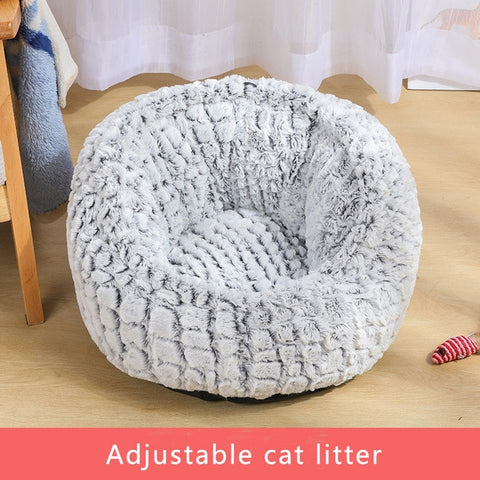 Adjustable Soft Long Plush Cat Bed Cat Bed Round  Round Pet Dog Bed For Small Dogs Cats Nest Winter Warm Sleeping Bed Puppy Mat