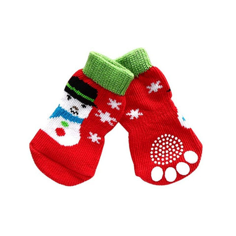 4PCS/Set Pet Dogs Soft Cotton Anti-slip Knit Shoes Weave Warm Christmas Sock Skid Bottom Mini Dog Socks Indoor Outdoor Party