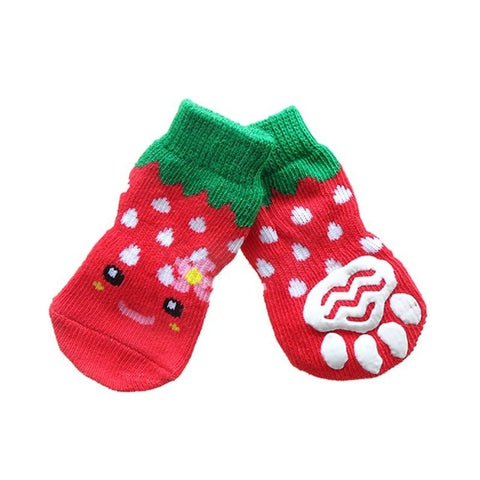 4PCS/Set Pet Dogs Soft Cotton Anti-slip Knit Shoes Weave Warm Christmas Sock Skid Bottom Mini Dog Socks Indoor Outdoor Party