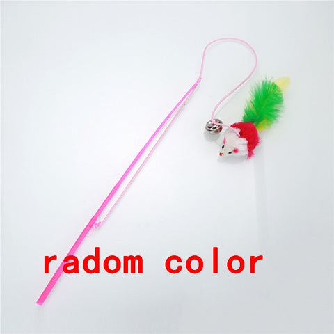 Funny Feather Spring Kitten Cat Toy Feather Rod Teaser Bell Bead Play Pet Wand Teasing with Colored Beads freeshipping