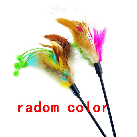 Funny Feather Spring Kitten Cat Toy Feather Rod Teaser Bell Bead Play Pet Wand Teasing with Colored Beads freeshipping