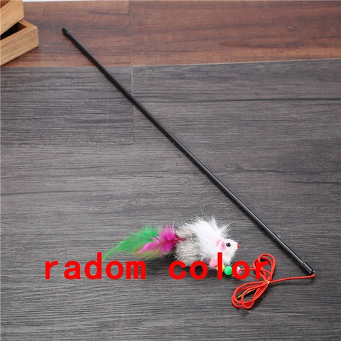 Funny Feather Spring Kitten Cat Toy Feather Rod Teaser Bell Bead Play Pet Wand Teasing with Colored Beads freeshipping