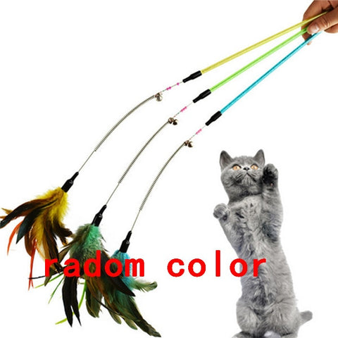 Funny Feather Spring Kitten Cat Toy Feather Rod Teaser Bell Bead Play Pet Wand Teasing with Colored Beads freeshipping