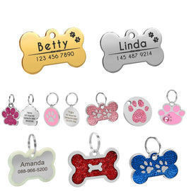 Dog ID Tag Engraved Metal Customized Pet Tags Small Large Dog Accessories Personalized Bone Paw Name Tag Plate Collar Decoration