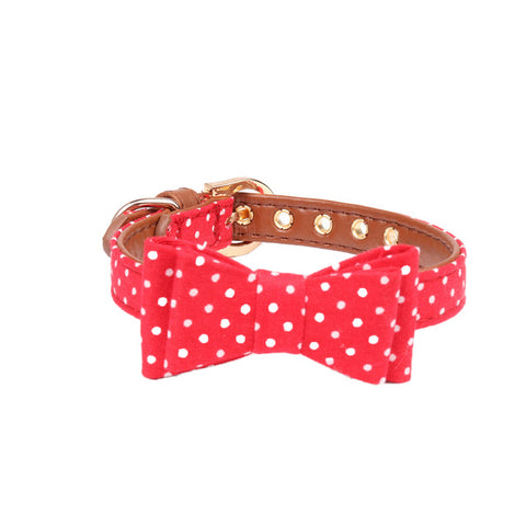 pawstrip 4 Colors Dot Small Dog Collar Bandana Soft Leather Dog Leash Cute Bow Cat Collar Pet Teacup Chihuahua Collar Leash Lead