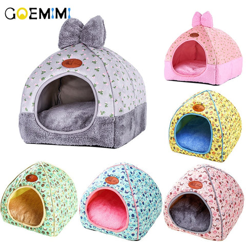 Brand New Cat Warm Cave Lovely Bow Design Puppy Winter Bed House Kennel Fleece Soft Nest For Small Medium Dog House for cat