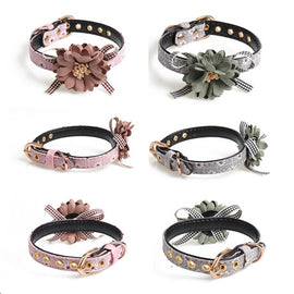 Dog Collar Pet Products 1 PC Adjustable Pet Neck Strap Flower Shape PU Leather Small Dog Leads Cat Bow tie