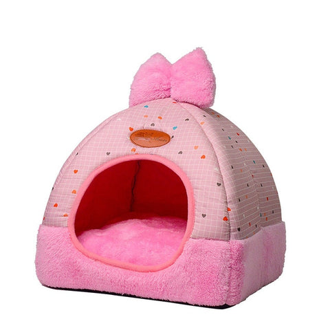 Brand New Cat Warm Cave Lovely Bow Design Puppy Winter Bed House Kennel Fleece Soft Nest For Small Medium Dog House for cat